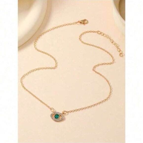 Emerald Green Evil Eye Pendant Necklace – 14K Gold Filled over Sterling Silver - Picture 5 of 5